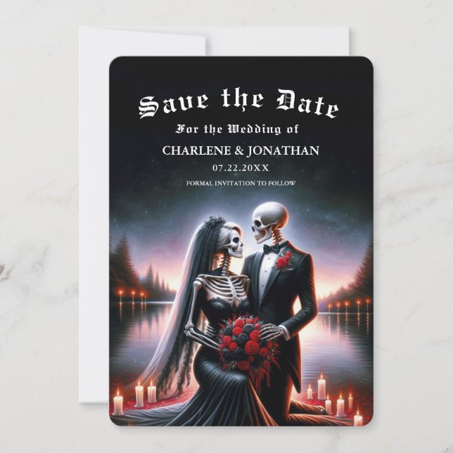 Save The Date Faire part de mariage squelette de la marine gothi (Devant)