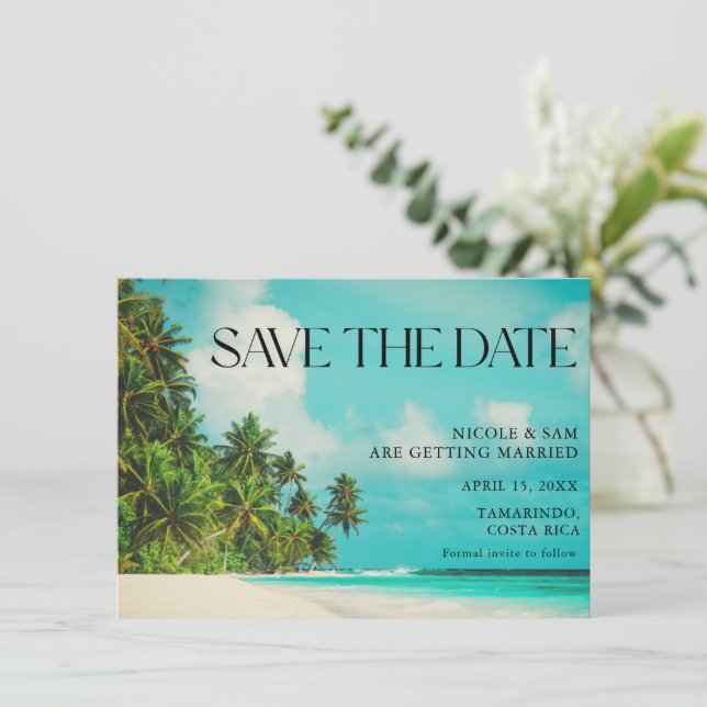 Save The Date Faire part de mariage sur la plage tropicale (Debout devant)