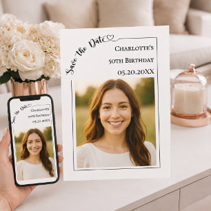Save The Date Faire part de naissance simple moderne en ivoire p