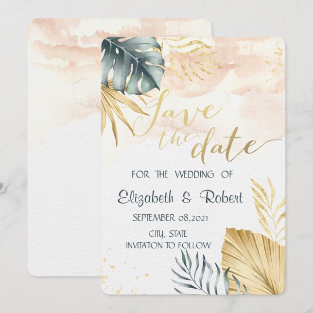 Save The Date Faire part de Palm Leaves aquarelle (Devant / Derrière)
