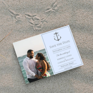 Save The Date Faire part de photo de monogramme nautique bleu