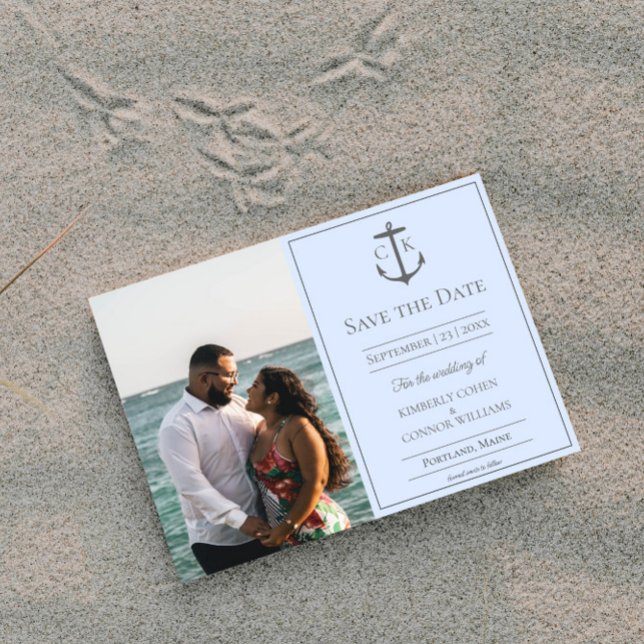 Save The Date Faire part de photo de monogramme nautique bleu (Blue Nautical Monogram Photo Save the Date)