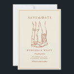Save The Date Faire part de photo moderne rustique occidental<br><div class="desc">Faire part de photo moderne rustique occidental - Un faire-part occidental unique avec une illustration dessinée à la main d'un cowboy et d'une cowgirl avec votre photo préférée au dos en pleine page. Sera disponible dans la collection dans diverses couleurs occidentales. Affiché en marron espresso.</div>