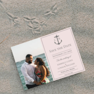 Save The Date Faire part de photo monogramme nautique rose