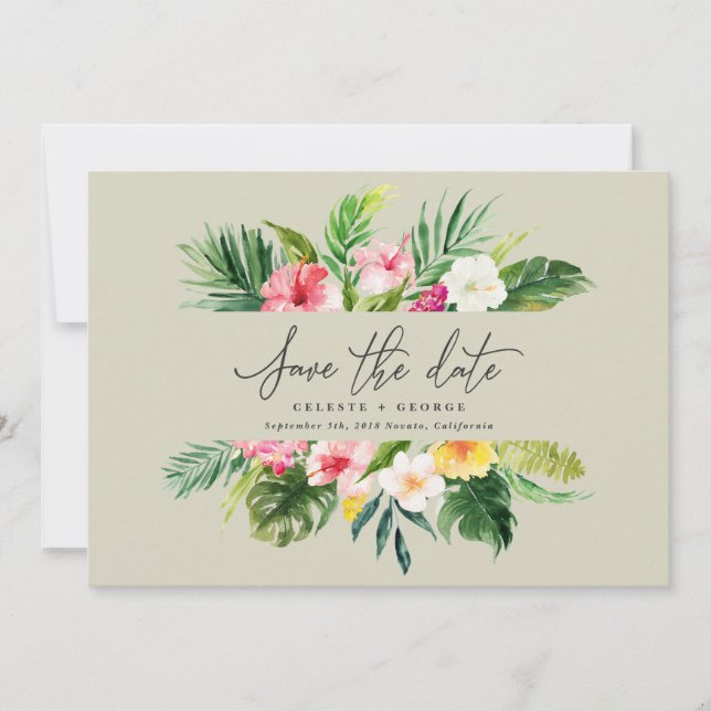 Save The Date Faire part de rendez-vous à l'aquarelle tropicale  (Devant)