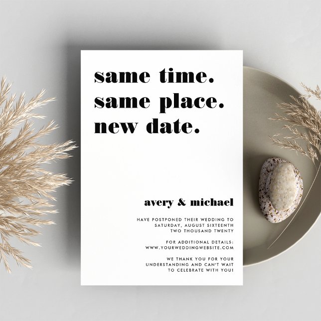 Save The Date Faire part de report de mariage moderne et noir (Créateur téléchargé)