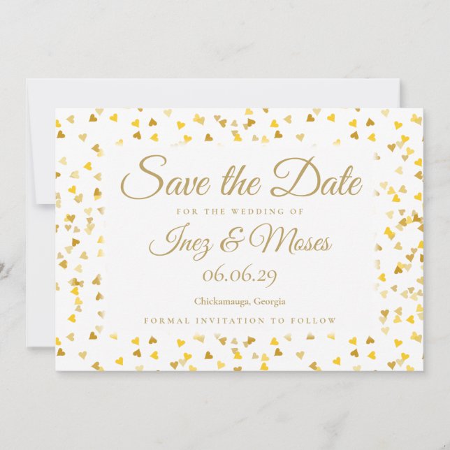 Save The Date Faire part de sauvegarde Confetti coeurs dorés (Devant)