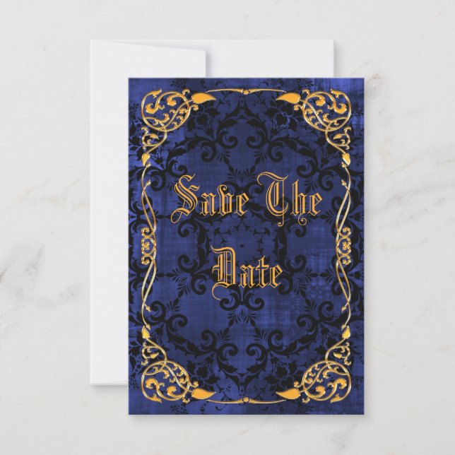 Save The Date Faire part gothique bleu et doré pour les 17 ans (Devant)