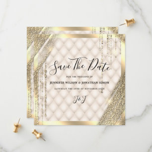 Save The Date Faire part ivoire à paillettes dorées pour annonce
