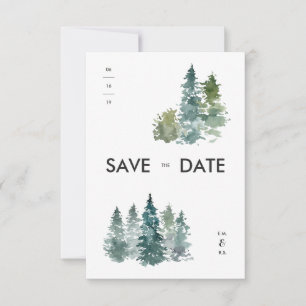 Save The Date Faire part minimaliste aquarelle Pins Rustique