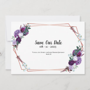 Save The Date Faire part moderne floral violet Enregistrez la da