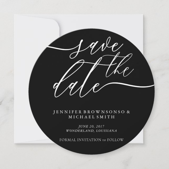 Save The Date Faire part noir rond de mise en garde de date (Devant)