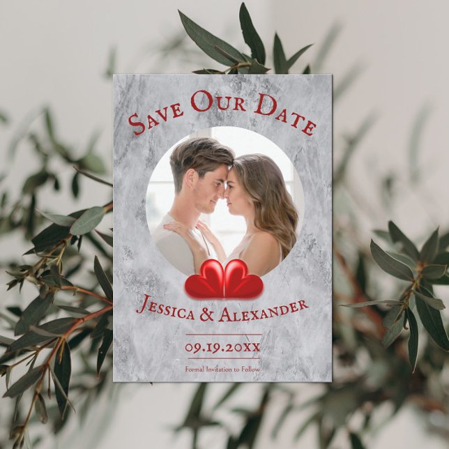 Save The Date Faire part photo coeurs rouges pour annoncer la da (Créateur téléchargé)