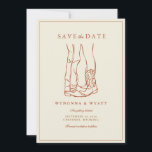 Save The Date Faire part Western Rustic Moderne avec Photo<br><div class="desc">Faire part Western Rustic Moderne avec Photo - Un faire-part western unique avec une illustration dessinée à la main d'un cowboy et d'une cowgirl avec votre photo préférée au verso en fond perdu. Disponible dans la collection dans diverses couleurs western. Présenté en marron espresso.</div>