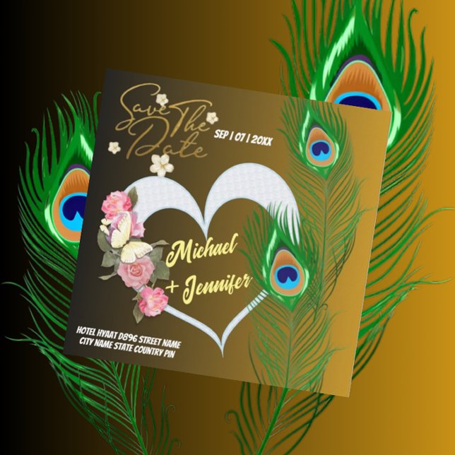 Save The Date Faire plume de paon et rose mariage personnalisé  (Créateur téléchargé)