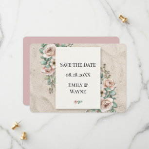 Save The Date Faire Sablé + Mariage Floral Vert Sauge Blanc