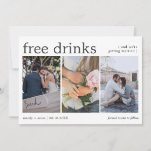 Save The Date Faire suivre 3 photos de mariage avec boissons gra