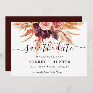 Save The Date Fall Burgundy Terracotta Floral Mariage Photo