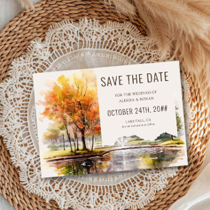 Save The Date Fall Lake Watercolor Country Park Enregistrer La D