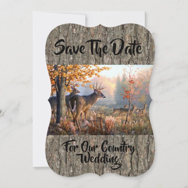 Save The Date Famille De Cerfs Jouant Sur Le Terrain (Devant)