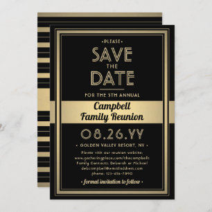 Save The Date Famille Réunion Moderne Elégant Black and Gold Par