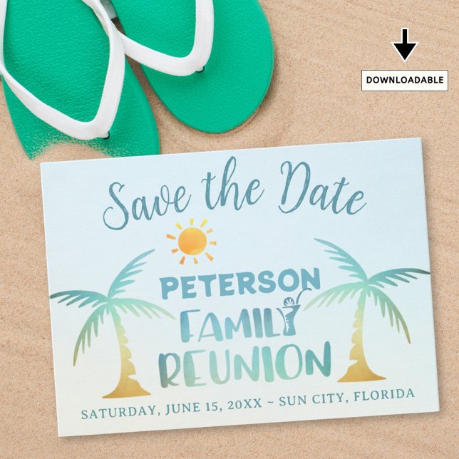Save The Date Famille Réunion Plage Palm Tree Tropical (Créateur téléchargé)