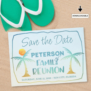 Save The Date Family Reunion Beach Palm Trees Script tropical