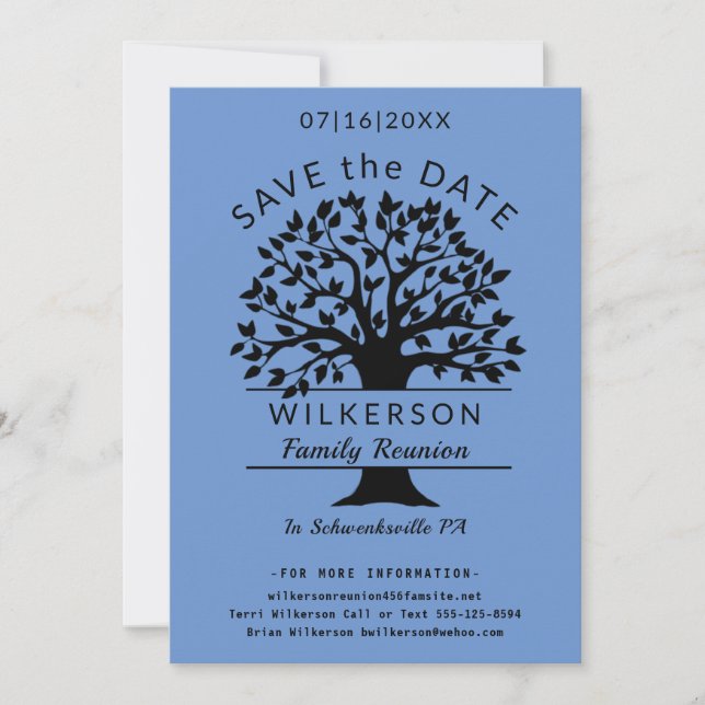 Save The Date Family Reunion Tree French Blue Enregistrer La Car (Devant)