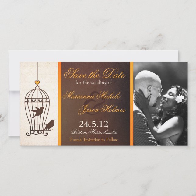 Save The Date Fanciful Birdcage Autumn Orange Enregistrer la dat (Devant)