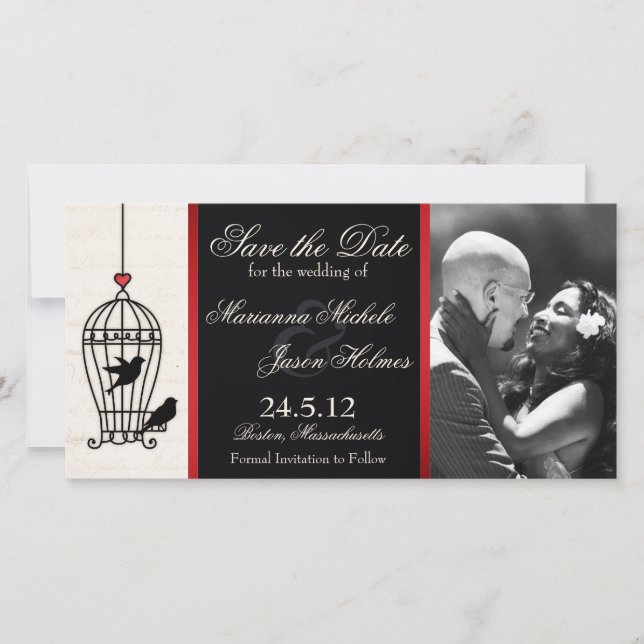 Save The Date Fanciful Birdcage Photo Enregistrer la date Ruban  (Devant)