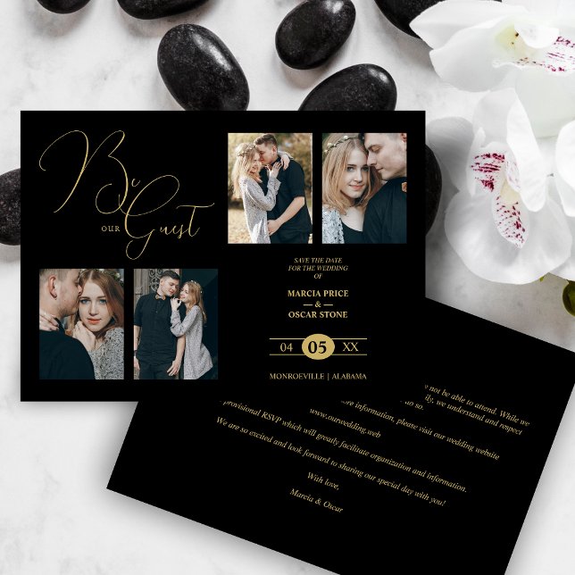 Save The Date Fancy 4 Multi Photos Be our Guest Black Wedding (Créateur téléchargé)