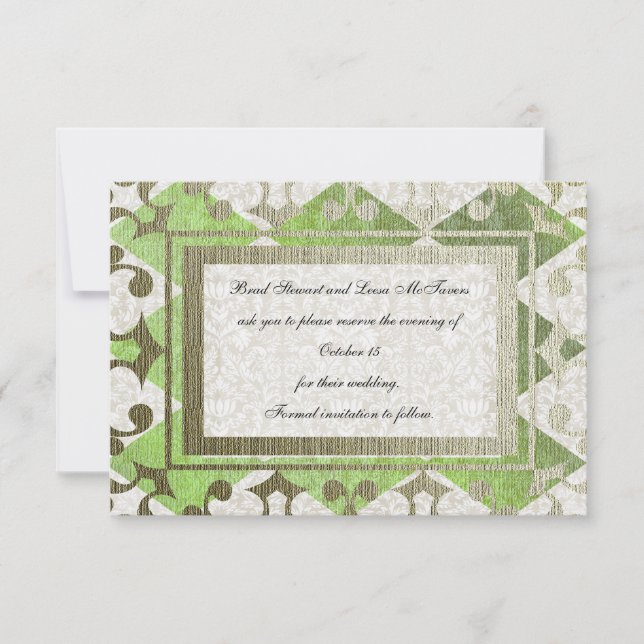 Save The Date Fancy Green Gold Harlequin Médiéval enregistrer la (Devant)