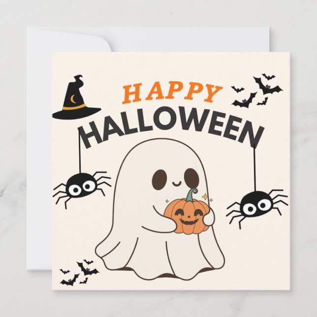 Save The Date Fantôme avec Citrouille - Happy Halloween Design (Devant)