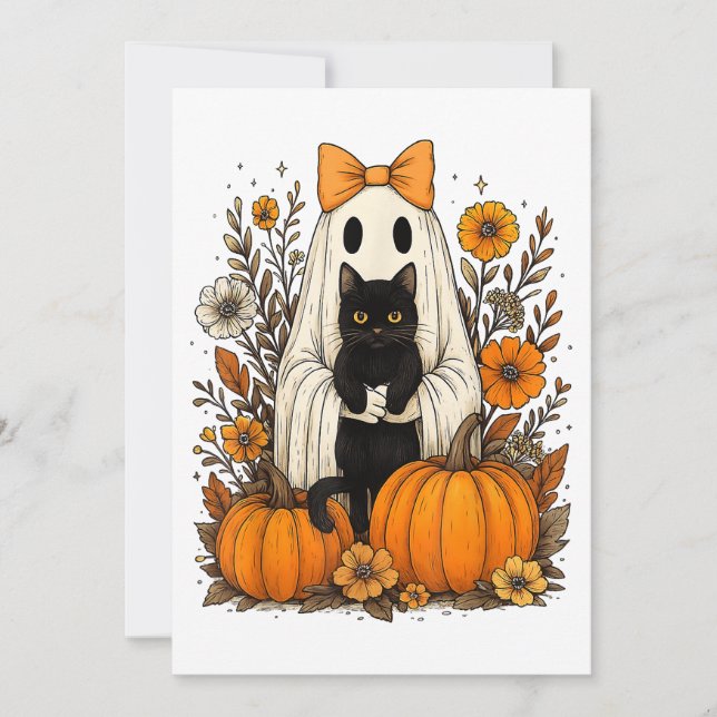 Save The Date Fantôme d'Halloween tenant un chat noir (Devant)