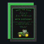 Save The Date Farmer's 40th Birthday Party<br><div class="desc">Farmer's anniversaire party enregistrer l'invitation de la date, avec une image imprimée d'un tracteur sur un arrière - plan noir, avec un cadre coloré assorti avec vos détails de l'événement tous imprimés sur un arrière - plan à effet de pneu noir. Ce design convient à toute personne et à toute...</div>