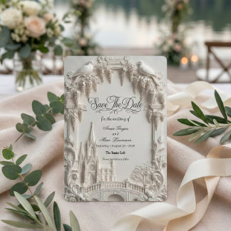 Save The Date Faux 3D Embossed Relief Cream Baroque Cathedral