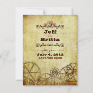 Save The Date Faux Antique Gold Victorian Steampunk Mariage