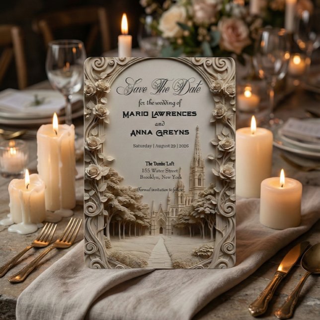 Save The Date Faux Bas-Relief Carved Floral Archway (Créateur téléchargé)