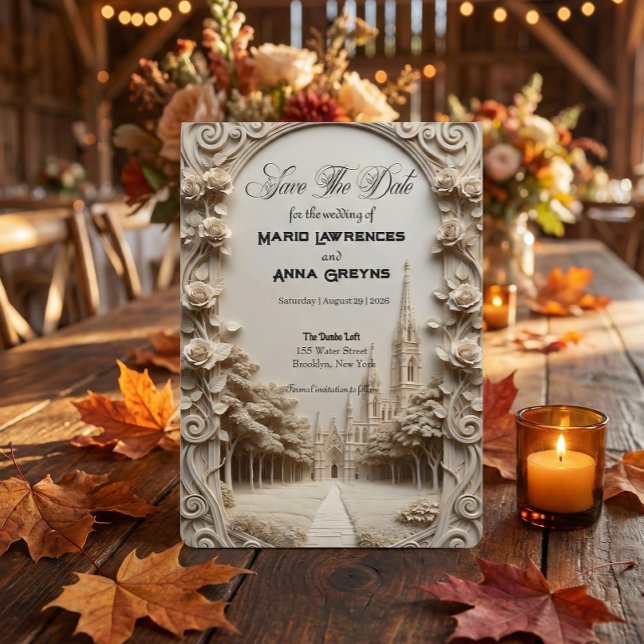 Save The Date Faux Bas-Relief Carved Floral Archway (Créateur téléchargé)