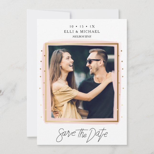 Save The Date Faux Confetti Rose Blanc Photo Enregistrer La Cart (Devant)
