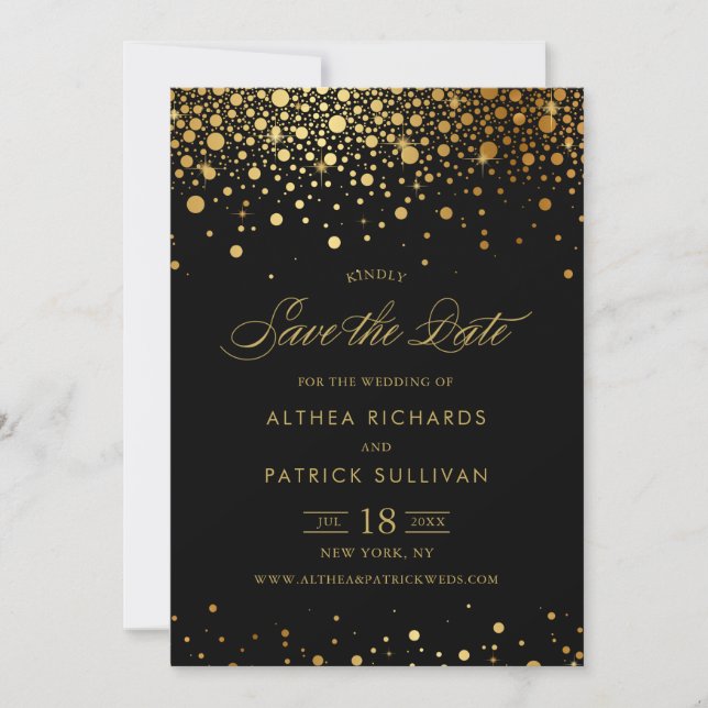 Save The Date Faux Confettis en Feuille d'Or | Enregistrez la Da (Devant)