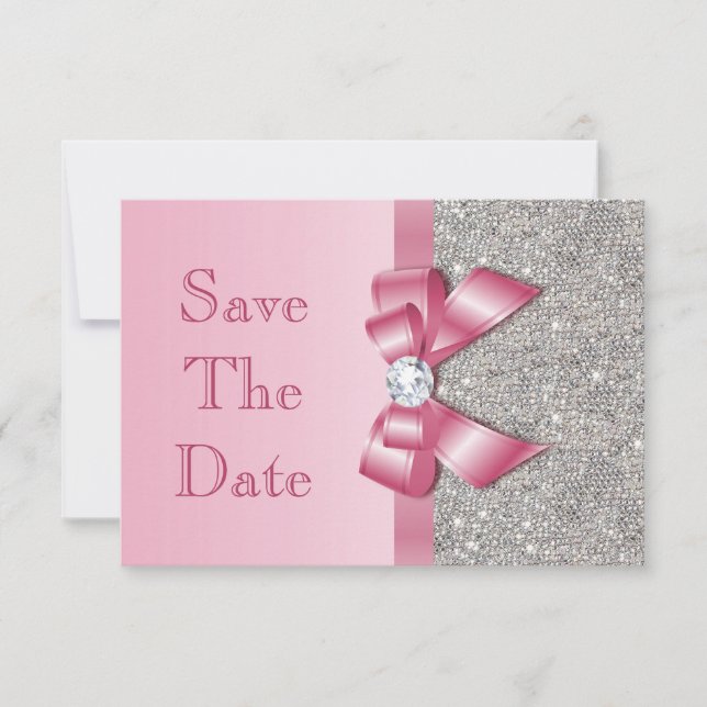 Save The Date Faux Diamants De Bow Rose Enregistrer Le Baby show (Devant)