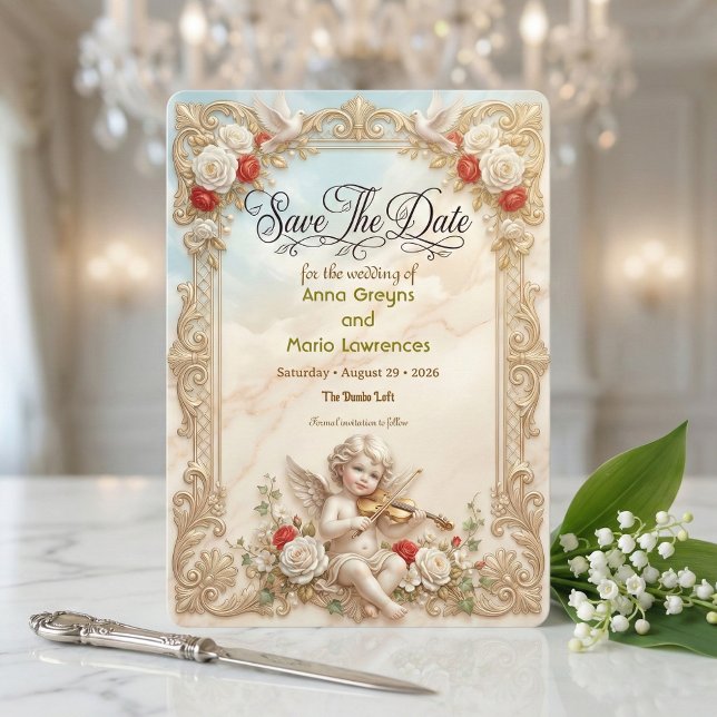 Save The Date Faux filigrane doré et marbre imprimé rococo (Créateur téléchargé)