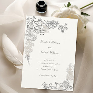 Save The Date Faux gaufrage pivoine calligraphie chic perle mari