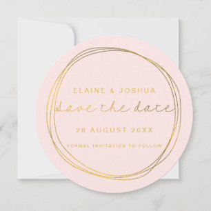 Save The Date Faux Gold Abstrait Scribble Circle Blush & Gold