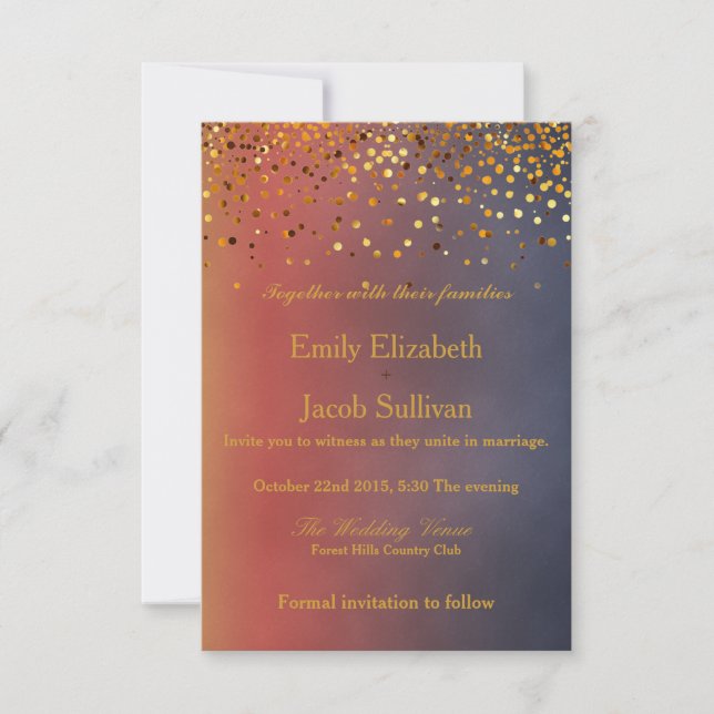 Save The Date Faux Gold Foil Confetti Mariage élégant (Devant)