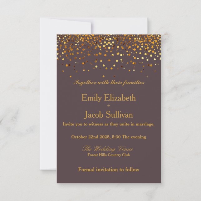 Save The Date Faux Gold Foil Confetti Mariage élégant (Devant)