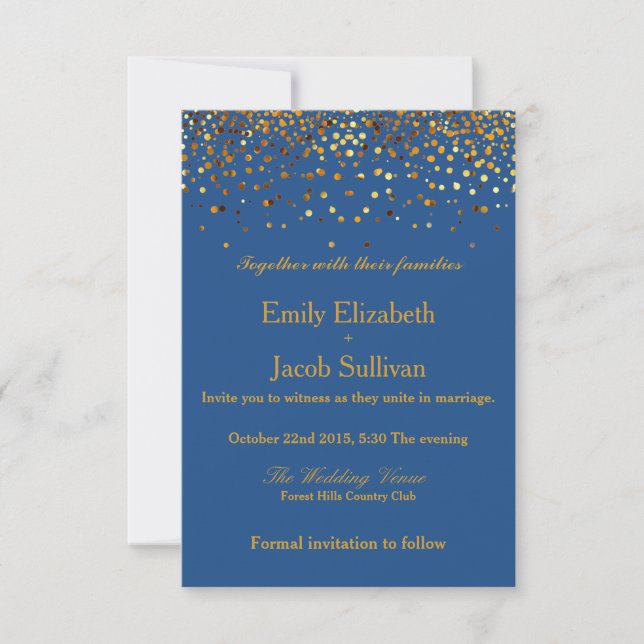 Save The Date Faux Gold Foil Confetti Mariage élégant (Devant)