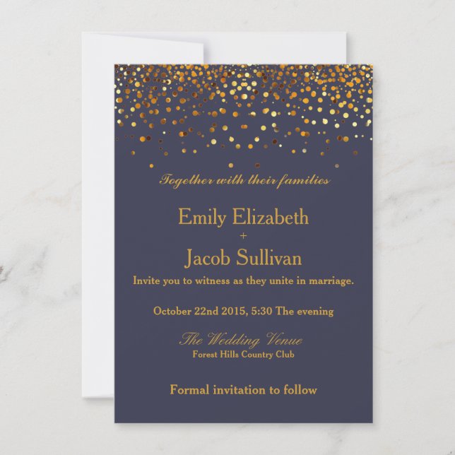 Save The Date Faux Gold Foil Confetti Mariage élégant (Devant)