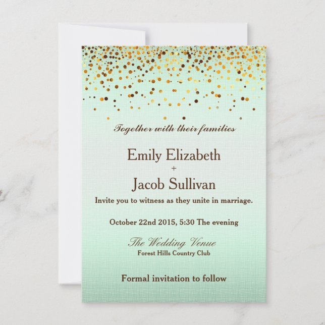Save The Date Faux Gold Foil Confetti Mariage élégant (Devant)